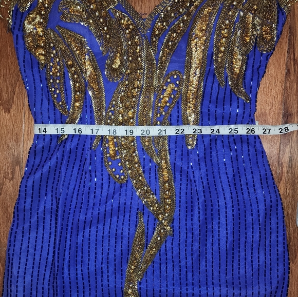 Vintage Indigo and gold beaded applique gown - Picture 8 of 9